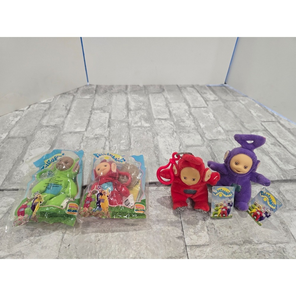 Burger King Kids Club Teletubbies McDonalds 1999 Lot of 4 Vintage Keychain 2 new
